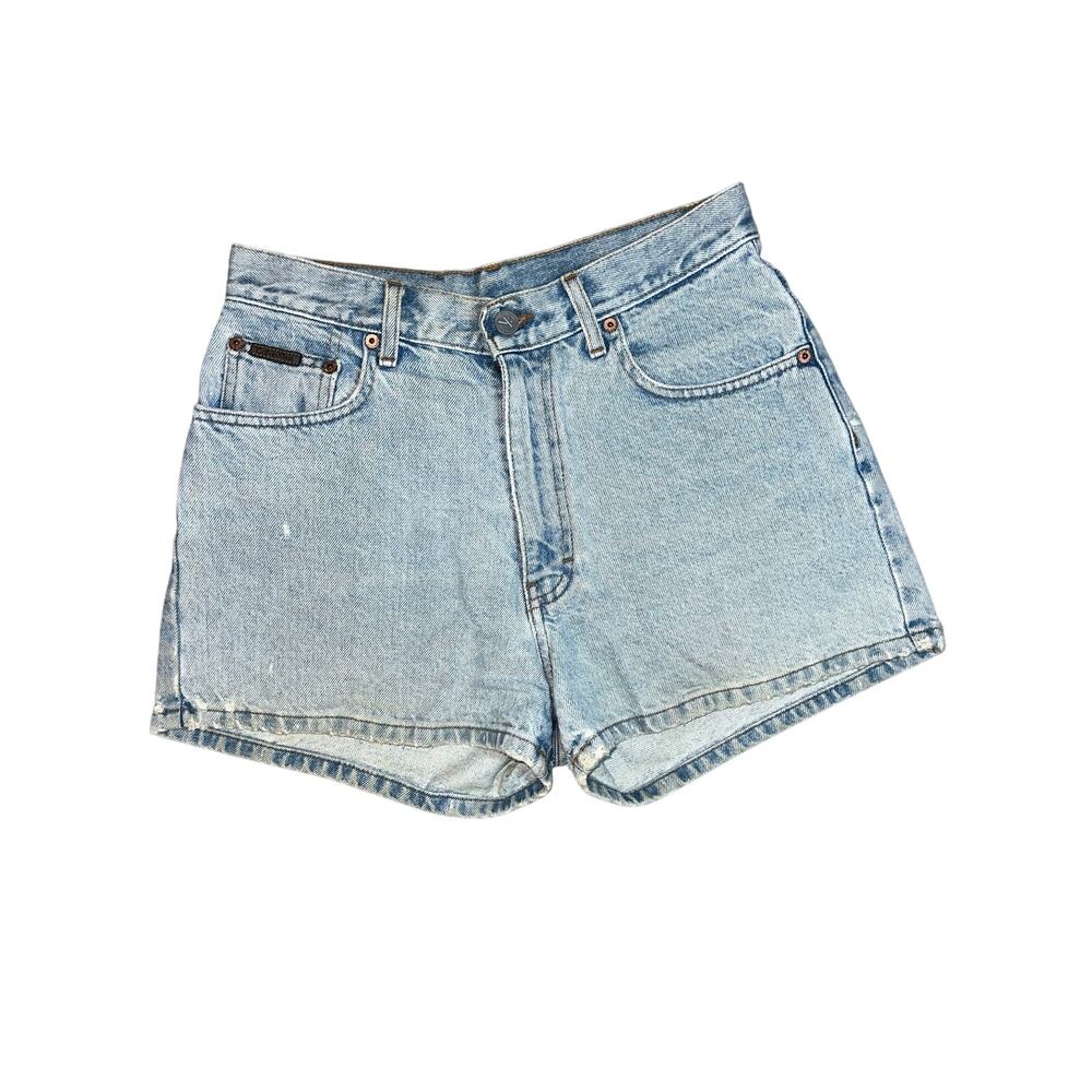 Calvin Klein 90s vintage denim jean shorts light wash distressed hem size 7